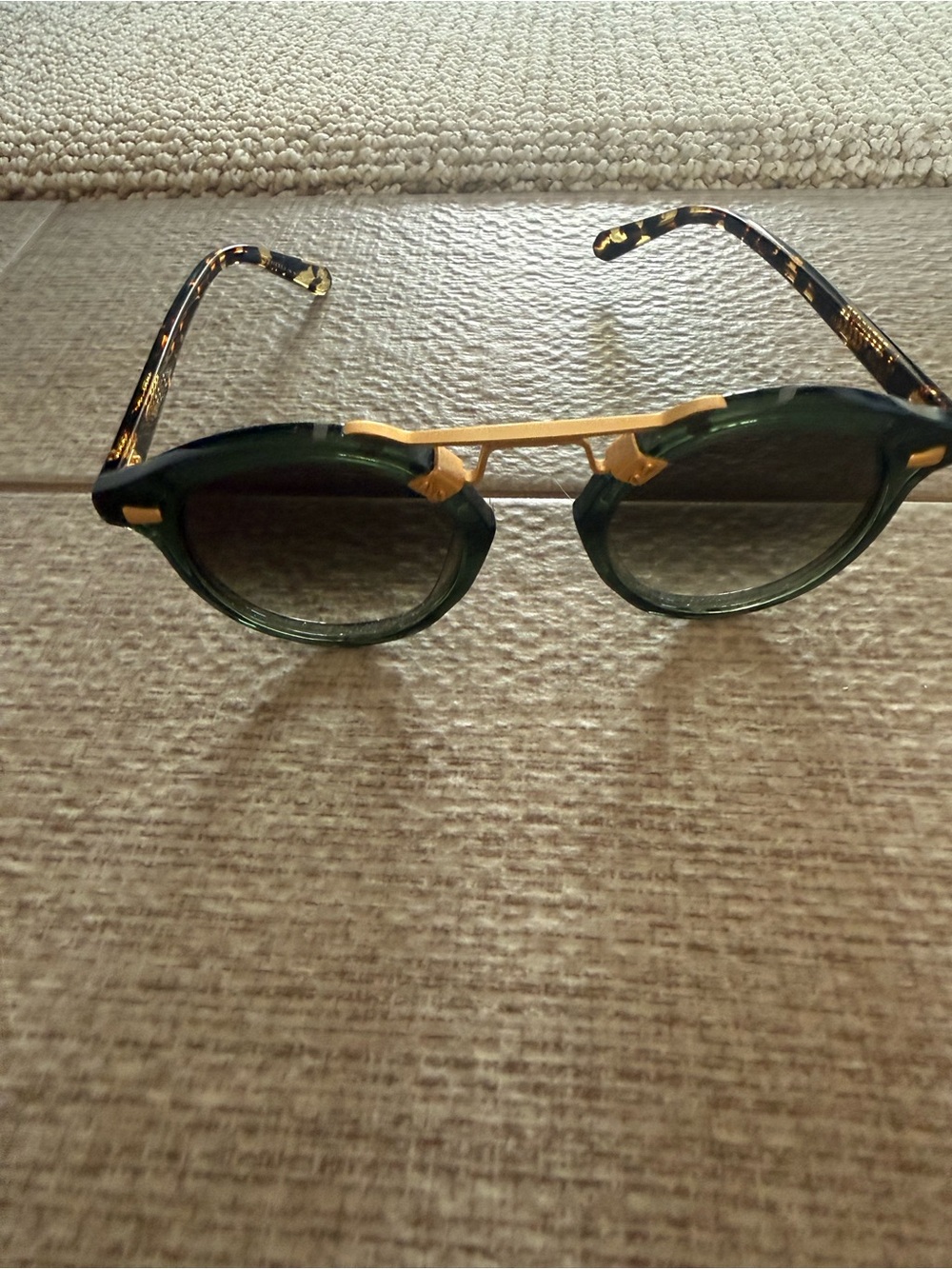 Krew Green Round Sunglasses with Gold Bridge